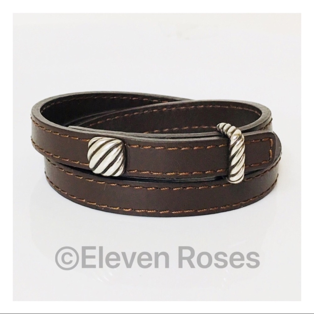 David Yurman Leather Cable Triple Wrap Bracelet